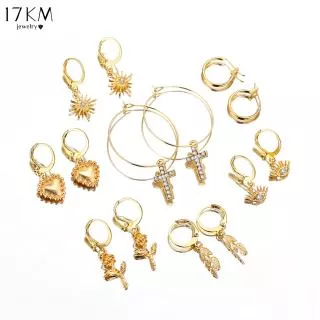 17KM Bohemia Gold Metal Drop Earrings Outfit Geometric Eye Moon Star Women Jewelry Accessory Gift