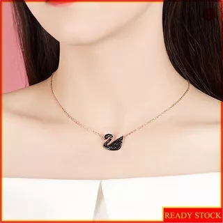 [Ready Stock]Fashion S925 Silver-Plated Rose Gold Black Swan Necklace