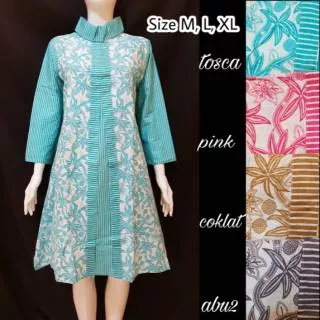 Dress Batik Tunik Seling Pastel Soft Modern Size M, L, XL