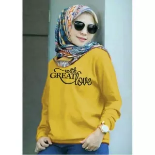 BLOUSE GREAT LOVE/KAOS ATASAN WANITA LENGAN PANJANG/ BLOUSE MODEL TERBARU/ BLOUSE TERMURAH/HARGA PROMOSI/BAJU ATASAN WANITA LENGAN PANJANG (GOOD QUALITY)