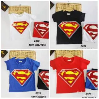 Baju kaos anak laki cowok logo superman flip red blue white black merah hitam biru putih boy t-shirt