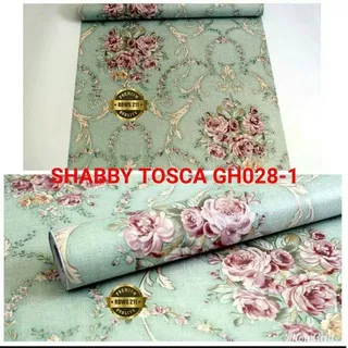 wallpaper sticker dinding hijau batik bunga mawar sabi shabby ukuran 45cm x 10m bahan pvc GH028-1