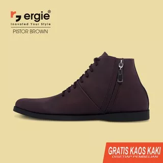 5.5 PROMO SALE !!! PISTOR BROWN - Sepatu Kasual Boot Lokal Original Kulit Sintetis Premium Pantofel Pansus Kerja Gaya Trendy Matte Zipper Terbaru Ergie