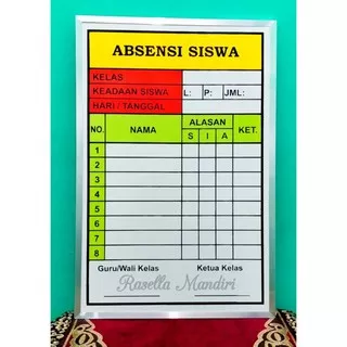 ABSENSI SISWA 40x60 - PAPAN DATA SEKOLAH TK RA PAUD SD MI SMP MTS SMA MA - PAPAN AKREDITASI