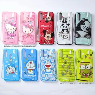 Silikon Hp Realme 3 / Realme 3 Pro Motif Karakter Doraemon Hello Kitty Melody Keroppi Mickey Minnie Mouse Stitch Winnie The Pooh Panda Unicorn One Piece Daisi Donald Duck Rilakuma Flamingo Case 360 + Tempered Glass