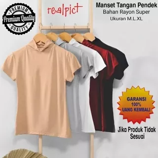 TURTLENECK POLOS BAJU KAOS MURAH M L XL / MANSET TANGAN PENDEK PREMIUM ORI HITAM PUTIH KULIT / COD - MANSET premium kaos mangset polos wanita turtleneck lengan pendek ukuran M L XL HITAM PUTIH