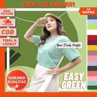 Kaos Crop Tee Polos Wanita Easy Green Hijau Muda / Tshirt Crop Top Lengan Pendek All & Big Size