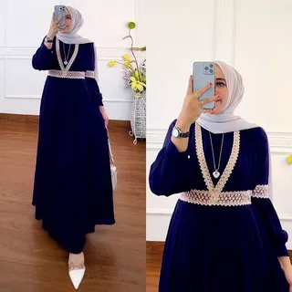 Qaisha Dress / Gamis Ceruty Babydoll Aplikasi Renda Kekinian / Dress Muslim Terbaru 2022 / HOB