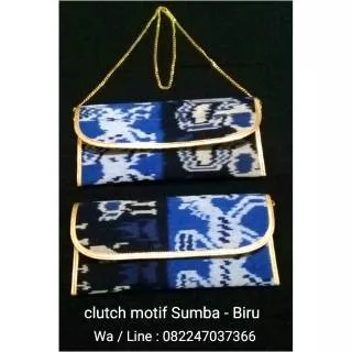 Clutch tenun motif sumba - biru 01