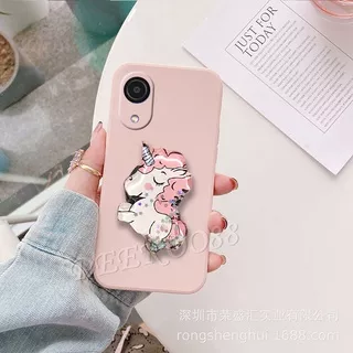2021 Baru Case hp Samsung Galaxy A03 Core Casing with Cute Cartoon Pink Horse Water Bracket Stand Holder Soft Shell Skin Feeling Silicone Back Cover Kesing Ponsel SamsungA03 Core