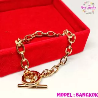 Gelang Tangan Rantai Wanita Polos Rhodium Lapis Emas 18K Rose Gold Fashion Korea Simple - Bangkok