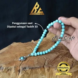 Tasbih Batu Pirus Turquoise Persia Stone Asli Original Super Terbaik Grade A 33 Butir Liontin