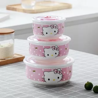 Yasmitestuff Set Mangkok Keramik Hello Kitty Doraemon 3pcs