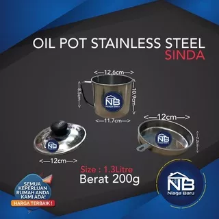 Oil Pot Stainless steel 1.3 Liter SInda  Saringan Minyak Stainless Steel