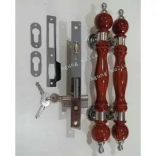 1SET 2PCS Pull handle pintu inul natur kayu + kunci pintu body pelor Holy tarikan pintu pegangan