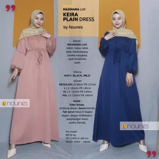 NOUNES KEIRA PLAIN DRESS Gamis Daily Home Homey Polos Wanita Maxmara Lux Saku Kanan Tali Pinggang Serut Depan Busui Friendly Warna Navy Black Hitam Coklat Milo Maxi Terbaru Kekinian Ori Original - Ukuran Size M L XL XXL LD 98 104 110 Jumbo 120