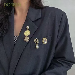DOREEN Elegant Korean Style Brooches Women Clothing Accessories Camellia Pin All-match Coin Little Fragrant Crown Flower Alloy Retro Female Brooches Set