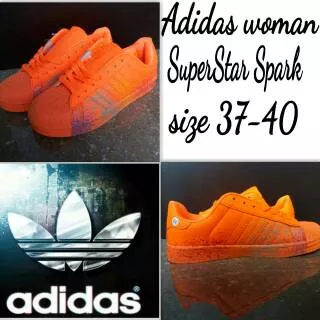 Sepatu Adidas Woman Superstar Spark warna Full Orange Cewek size 37-40