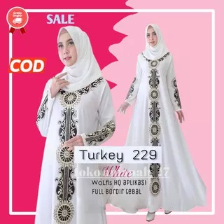 Baju Gamis Abaya Turki Putih Bordir Turkey Arab Saudi Dress Wanita Muslimah Busana Muslim Terbaru