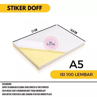 Kertas Stiker A5 isi 100 lembar / Kertas Stiker Doff / Kertas Stiker HVS / Kertas Stiker Doff A5