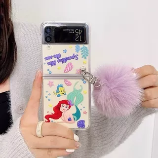 Cartoon Mermaid Clear PC Hard Flip Case Samsung Galaxy Z Flip 3 5G ZFlip3 Shockproof pendant Phone Cover Casing