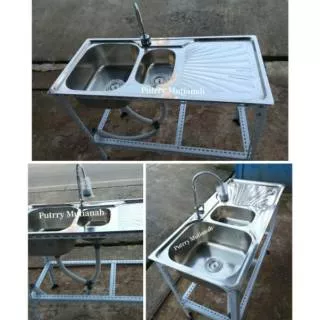 Wastafel cuci piring kitchen sink portable bak cuci piring stainless 2 lubang kitchen sink termurah