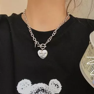 Love Pendant Necklace Punk Metal Hip Hop Necklace Ins Peach Heart Pendant Clavicle Chain Accessories
