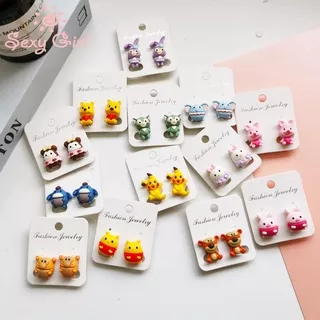 New Cute Children`s Earrings Cute Cartoon No Pierced Anti-pain Student Ear Clip Bear Rabbit Pink Piggy Earrings