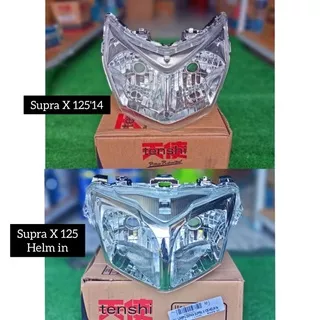 Lampu Depan Supra X 125 14 dan Helm In Reflektor Depan SupraX 125 14 Tenshi front lamp reflector suprax125 merk tensi fr lampu utama 1set assy depan mika cover kepala Reflektor Supra X 125 Helem In suprax125 helmin sup murah front lamp cover kepala dpn