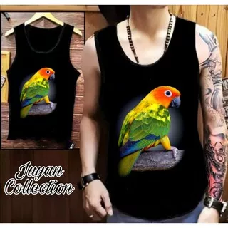 JUYAN kaos dalam singlet pria cotton bermotif lovebird hijau