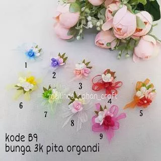 aplikasi bunga kecil 3k pita organdi B9 per lusin. kerajinan souvenir kado kartu prakarya bros jepit