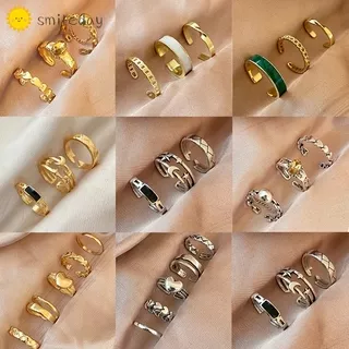 Ins Korean Retro Geometric Star Moon Ring Set Opening Couple Finger Rings Women Love Fashion Jewelry Accessories