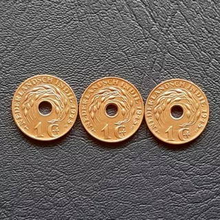 Uang kuno koin 1 Cent Nederlandsch Indie tahun set tahun 1945 (seri S P dan D)