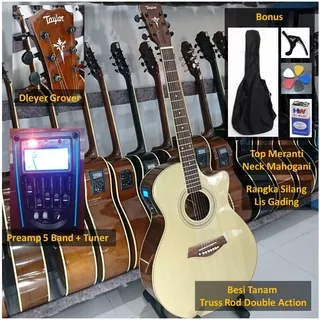 gitar akustik elektrik listrik dan akustik premium bagus mantul istimewa murah berkualitas tanam besi preamp lcd tuner equalizer prener lc Taylor yamaha apx 500 ii 500ii apx500ii cod