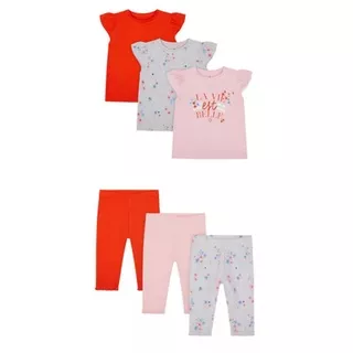 MOTHERCARE 3 pack la vie est belle red t-shirts and cropped leggings set girl, setelan anak perempuan isi 3