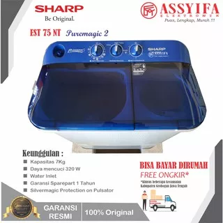 MESIN CUCI SHARP EST 75 NT 7KG 2 TABUNG 75NT 7KG PUREMAGIC LOW WATT GARANSI RESMI 100% ORIGINAL