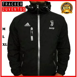 Jaket Juventus Parasut Waterproof Outdoor Warna Hitam