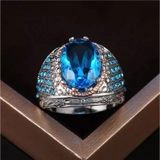 Cincin Blue Safir Titanium Zircon Untuk Pria