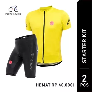 Starter Kit: Set Baju Sepeda Pria Lengan Pendek dan Celana Sepeda Ketat DICK WOLVES - 01