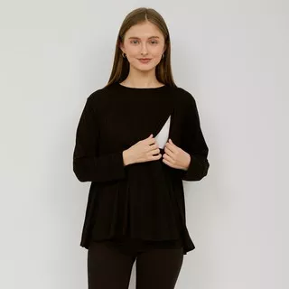 Kaos Menyusui BASIC Long Sleeve Top Black MONOMOM  ultra comfort