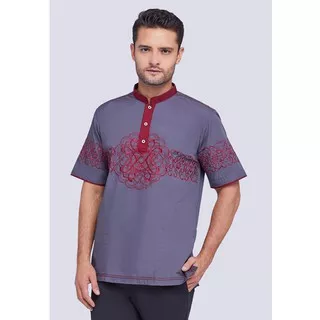 AL-AROFI Baju Koko Pria - Quoz Cotton Moslem Shirt Grey