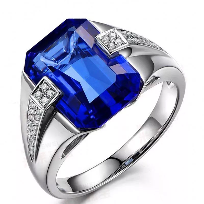 New women`s fashion inlaid diamond blue/green square zircon ring wedding engagement jewelry