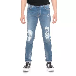 Third Studios - Celana Jeans Pria - Light Blue Destroy Rage Slim Tapered Fit 12 OZ Denim Stretch Rip
