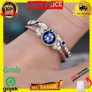 CINCIN KAWIN WANITA TITANIUM LAPIS SILVER BERLIAN BLUE SAFIR 1SET C463 - 6, BLUE