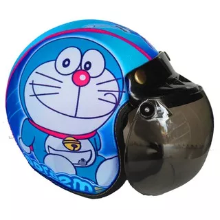 Helm Anak Bogo Motif Doraemon Biru Usia 2-7 Tahun Lapis Kulit Sintesis