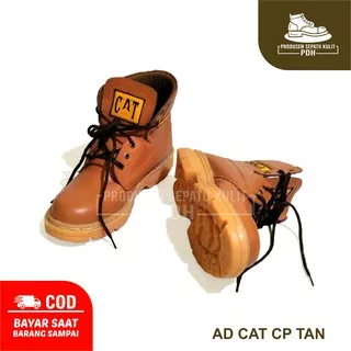 SEPATU SAFETY MURAH BOOT PENDEK TALI KING CATERPILLAR UJUNG BESI KULIT ASLI CAT.CP TAN