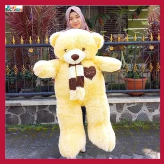 Kado Ulang Tahun Anniversary Istri Anak Sahabat Pacar Remaja Perempuan Cewek Putri  Boneka Jumbo Besar Teddy Bear Beruang Cream Syal Love Telapak  Cream Bungkus Kado