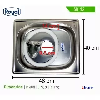 bak cuci piring 1 lubang royal SB42 4840 484014 sink wastafel dapur  tanpa sayap