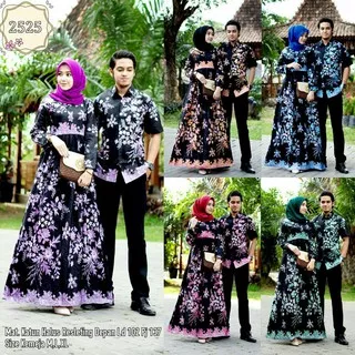 Batik couple gamis katun 2525 sarimbit sakura warna komplit biru/hijau/ungu/pink/orange