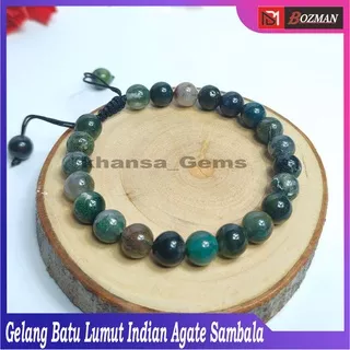 Gelang Tangan Batu Natural Lumut Agate Dim 8mm Model Tali Serut Shambala Keren Dan Trendy